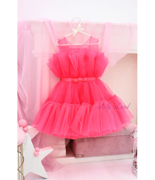 Детское нарядное платье Барби, цвет коралл неон