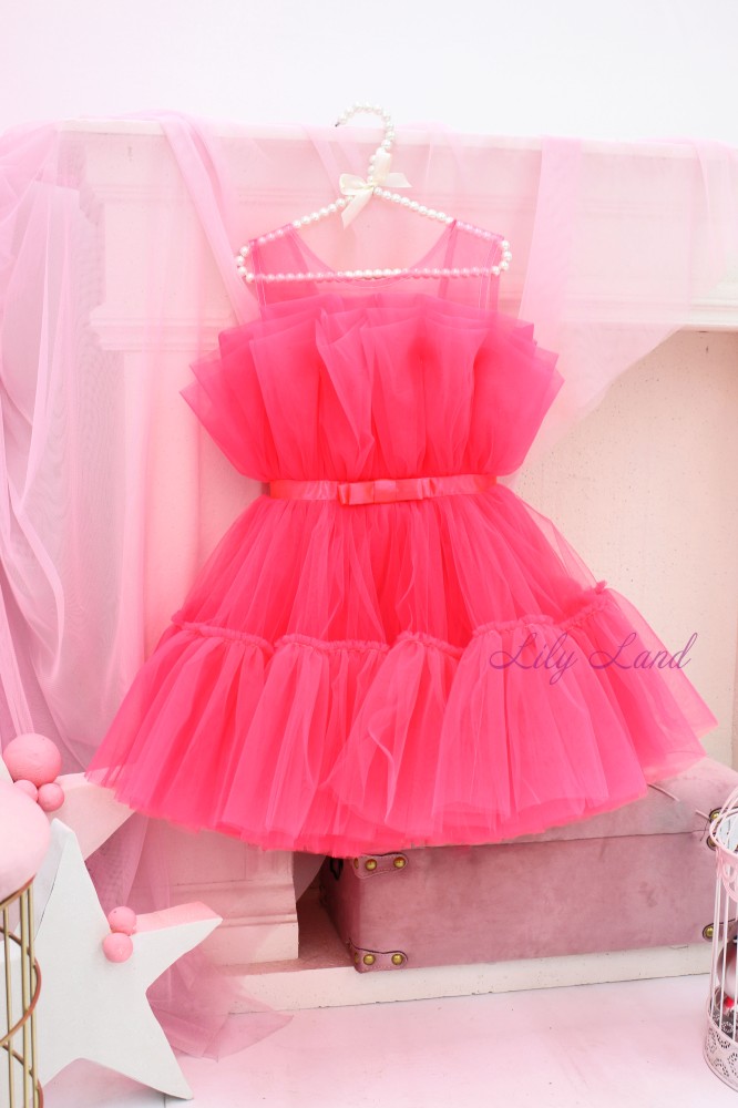 Детское нарядное платье Барби, цвет коралл неон