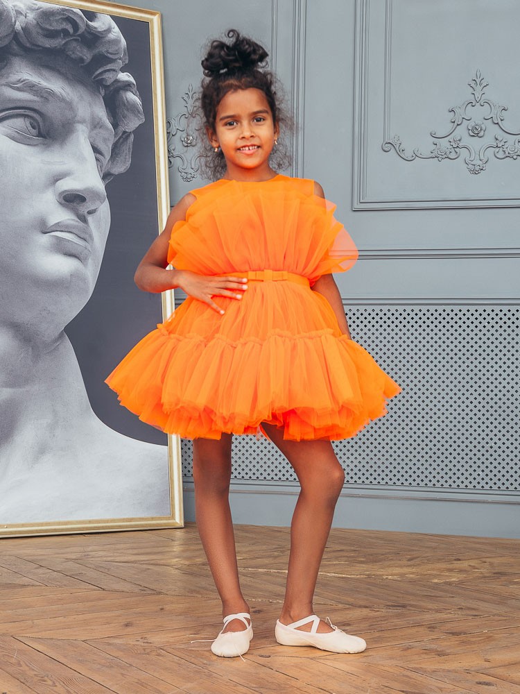 Детское нарядное платье Барби, цвет оранжевый