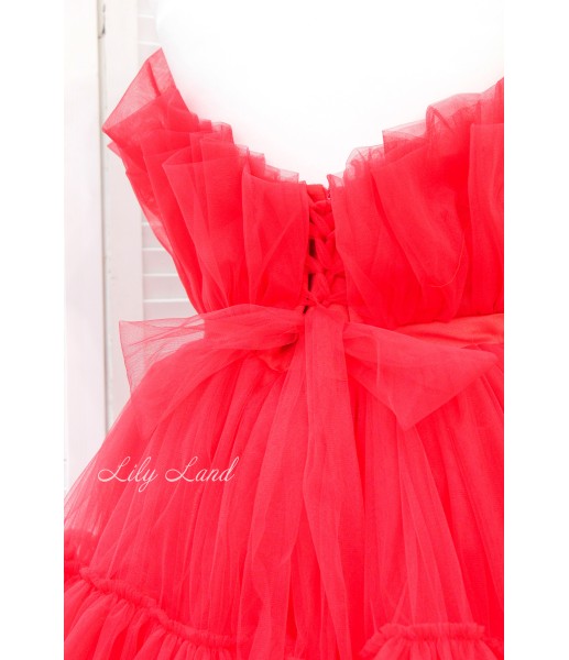 Детское нарядное платье Барби со шлейфом, цвет красный
