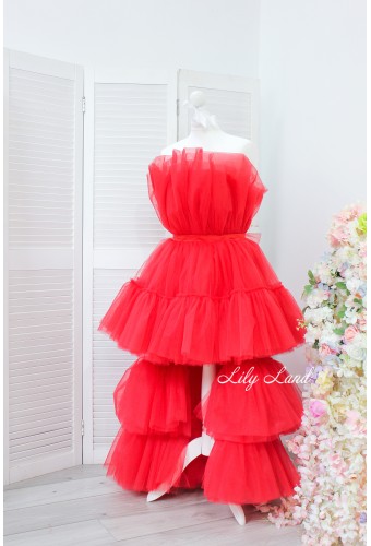 Детское нарядное платье Барби со шлейфом, цвет красный