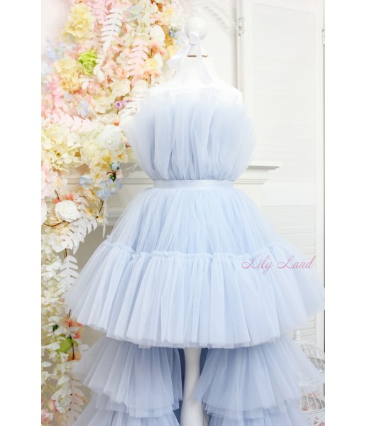 Детское нарядное платье Барби со шлейфом, цвет серо-голубой