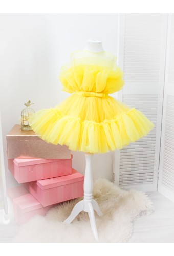 Детское нарядное платье Барби, цвет желтый