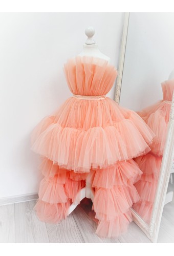 Детское нарядное платье Барби со шлейфом, цвет персик