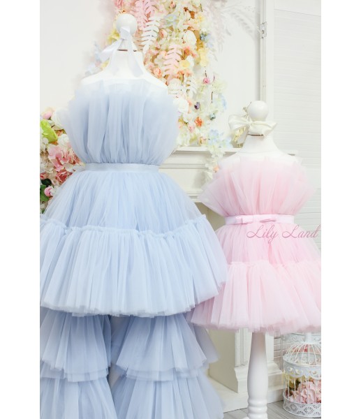 Комплект святкових суконь Барбі для мами і донечки, колір ніжно-рожевий і сіро-блакитний