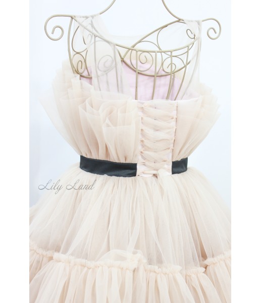 Детское нарядное платье Барби со шлейфом, цвет бежевый