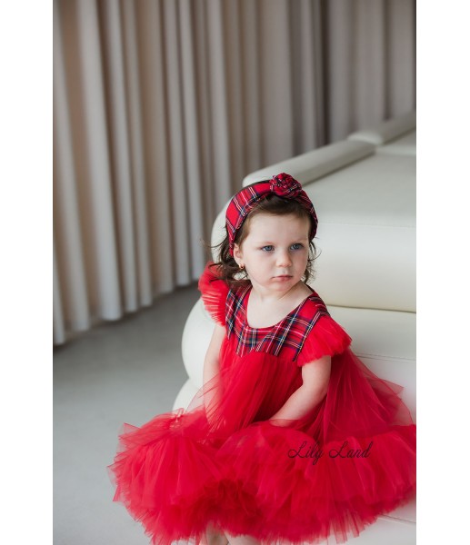 Дитяча святкова сукня Белль, Червона з клітинкою