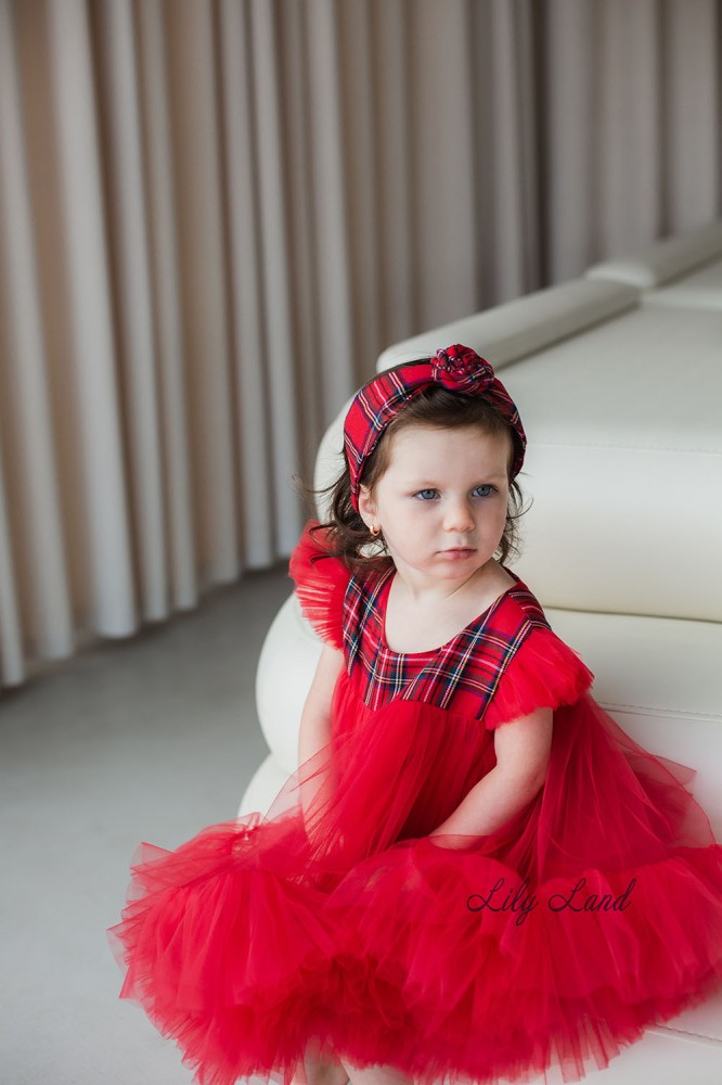 Дитяча святкова сукня Белль, Червона з клітинкою