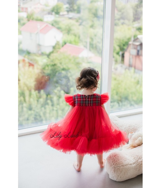 Детское платье Белль, Красная с клеткой
