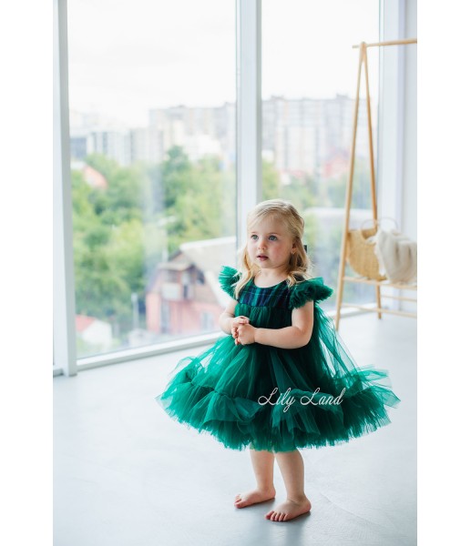 Детское платье Белль, Зеленая с клеткой