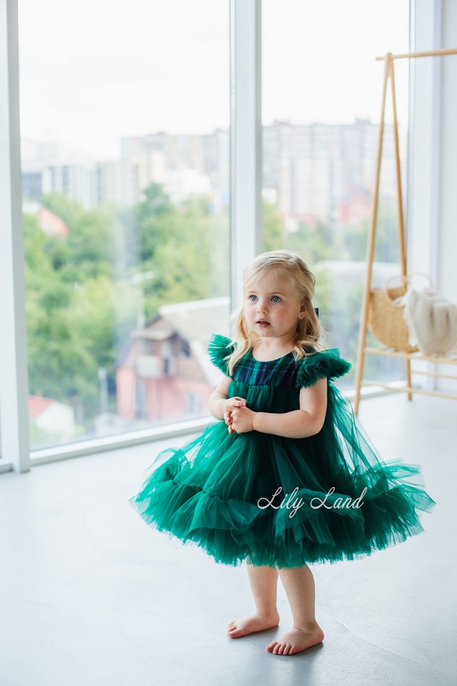 Дитяча святкова сукня Белль, Зелена з клітинкою
