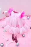 Детское платье Белль, цвет розовый с малиновыми плечиками