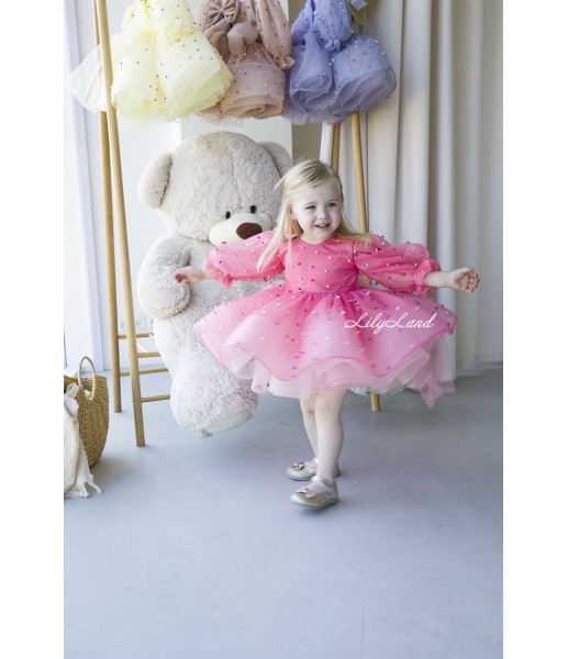 Дитяча святкова сукня Бусьє з різнокольоровими намистинками, колір Рожевий