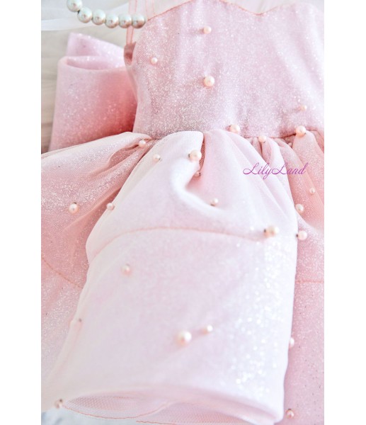 Детское нарядное платье Бусье с бусинками, цвет пудра