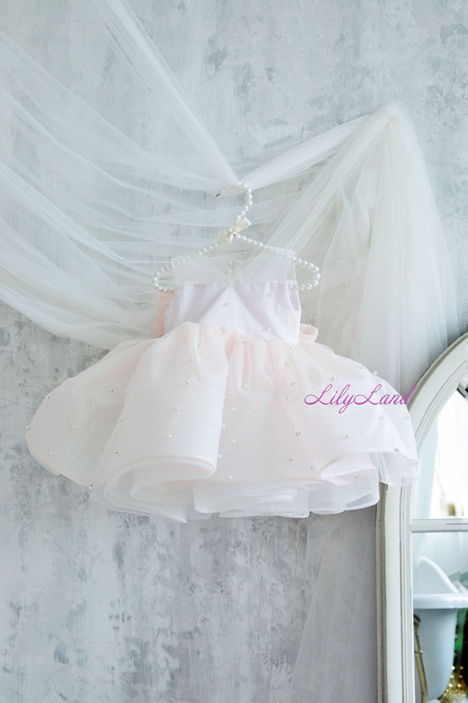 Детское нарядное платье Бусье с бусинками, цвет белый