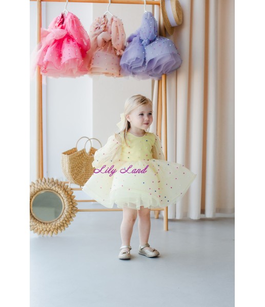 Детское нарядное платье Бусье с разноцветными бусинками, цвет Желтый