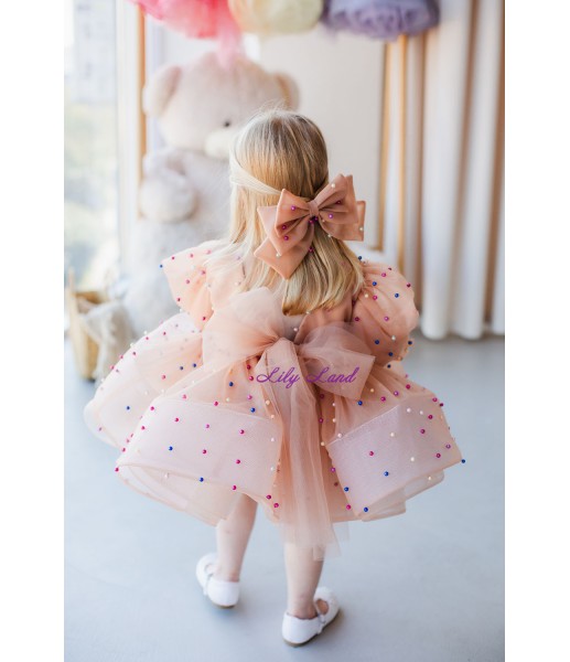 Дитяча святкова сукня Бусьє з різнокольоровими намистинками, колір Персик