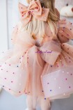 Детское нарядное платье Бусье с разноцветными бусинками, цвет Персик