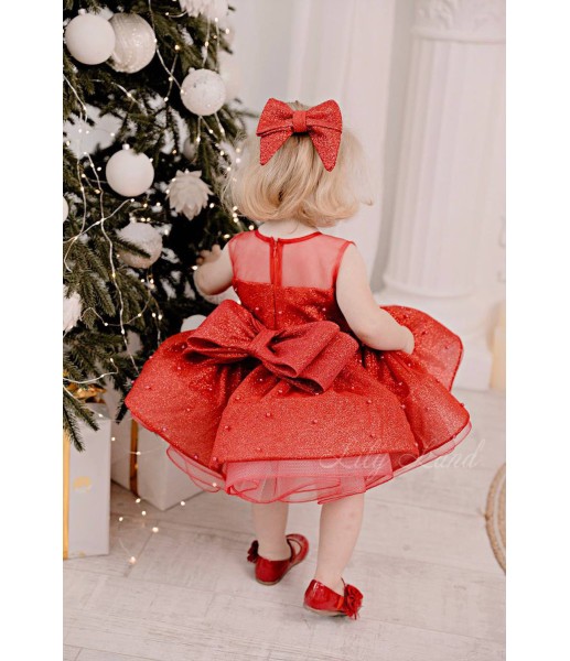 Дитяча святкова сукня Бусьє з намистинками, колір червоний
