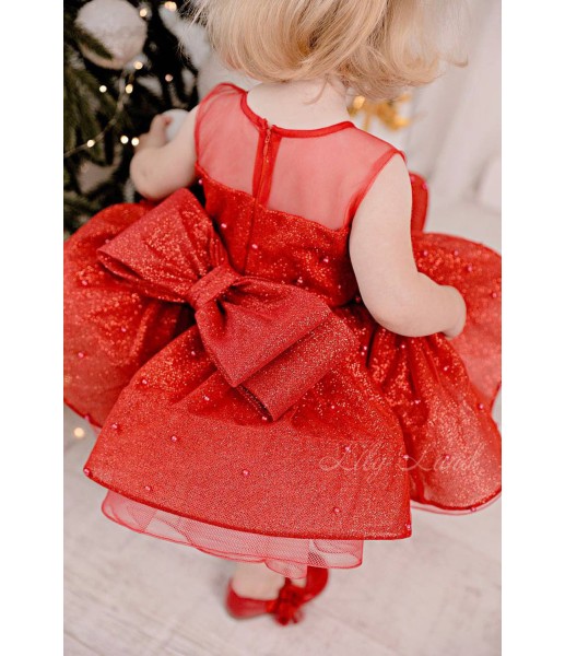 Детское нарядное платье Бусье с бусинками, цвет красный