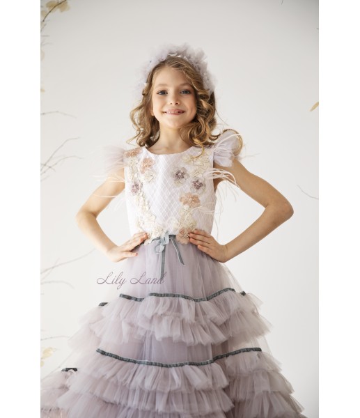 Детское нарядное платье Калифорния, в сером цвете