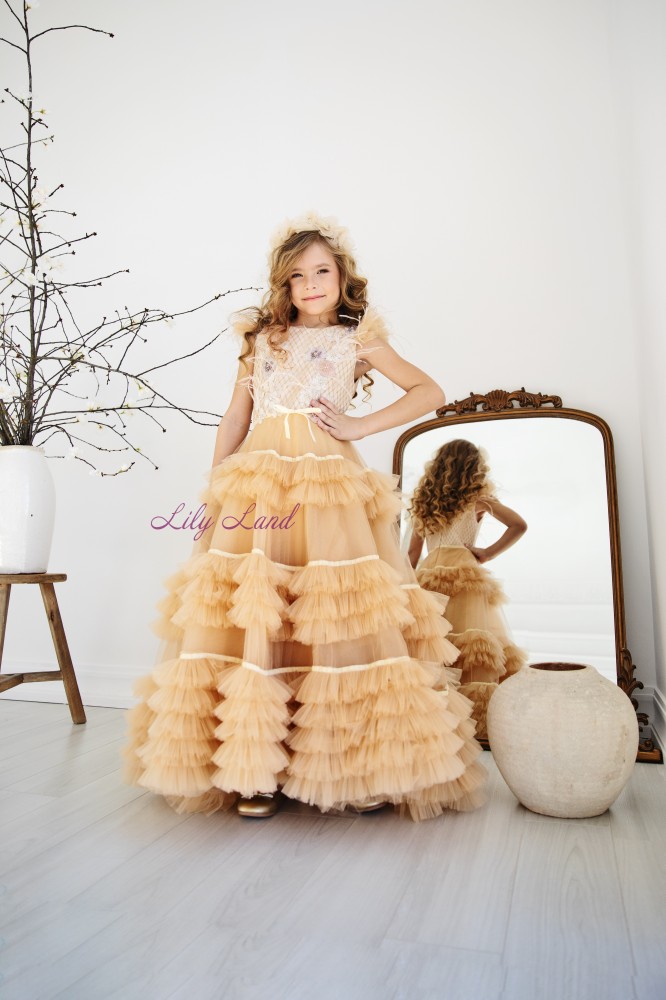 Детское нарядное платье Калифорния, в бежевом цвете