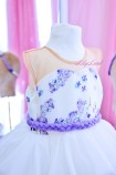 Детское нарядное платье Камелия из сетки бежевого цвета и корсетом из органзы в цветочный принт