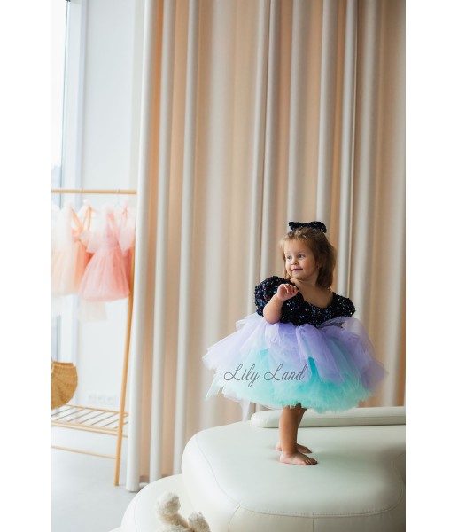 Детское платье Кармелла Черная с разноцветной юбкой