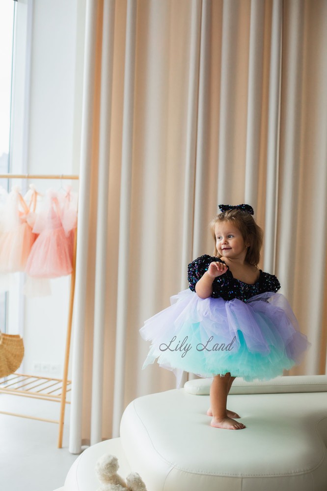 Детское платье Кармелла Черная с разноцветной юбкой
