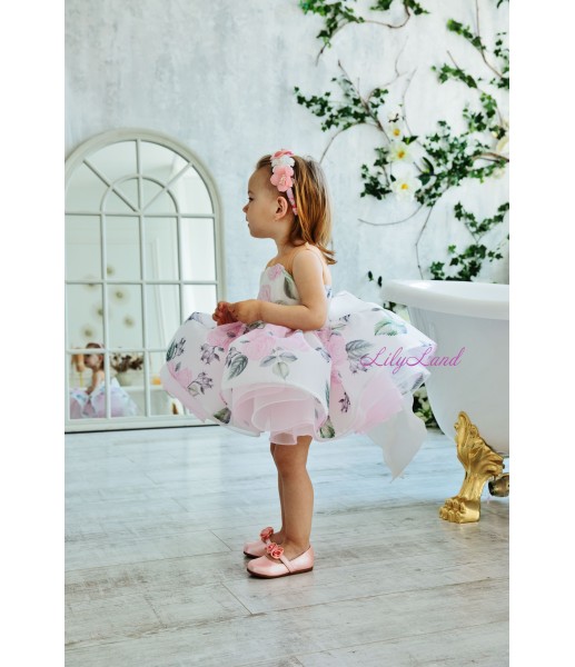 Дитяча святкова сукня Еустома з топом із сітки бежевого кольору в квітковий принт