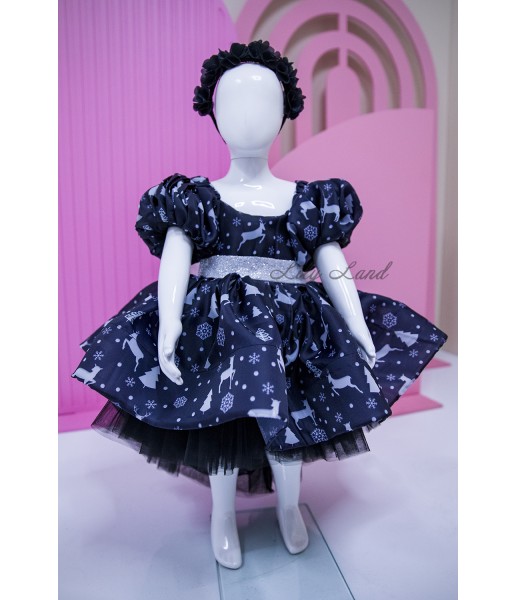 Детское нарядное платье Christmas Dream, цвет черный с новогодним принтом