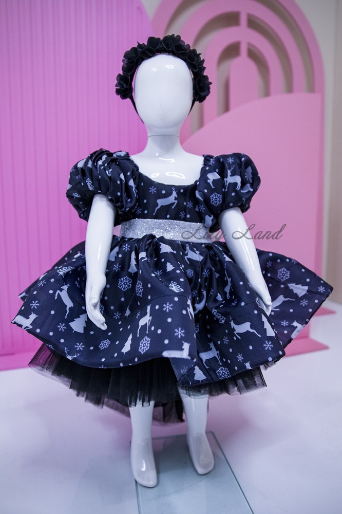 Дитяча святкова сукня Christmas Dream, колір чорний з новорічним принтом