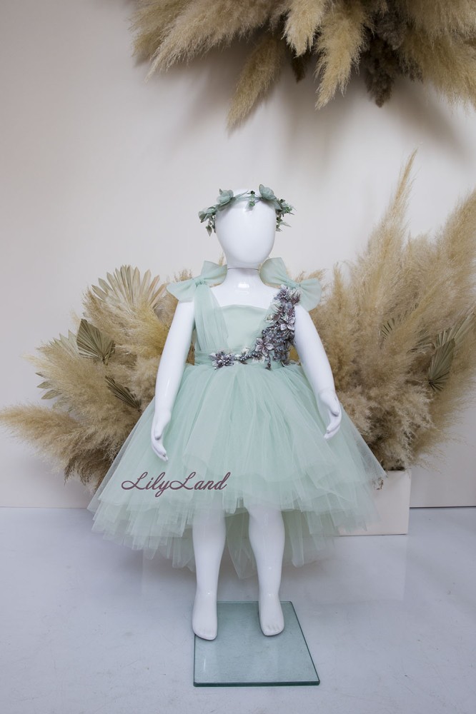 Дитяча святкова сукня Сіндерелла з квітами, колір Оливковий