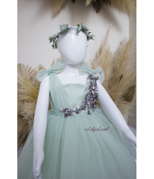 Детское платье Синдерелла с цветами, цвет Оливковый