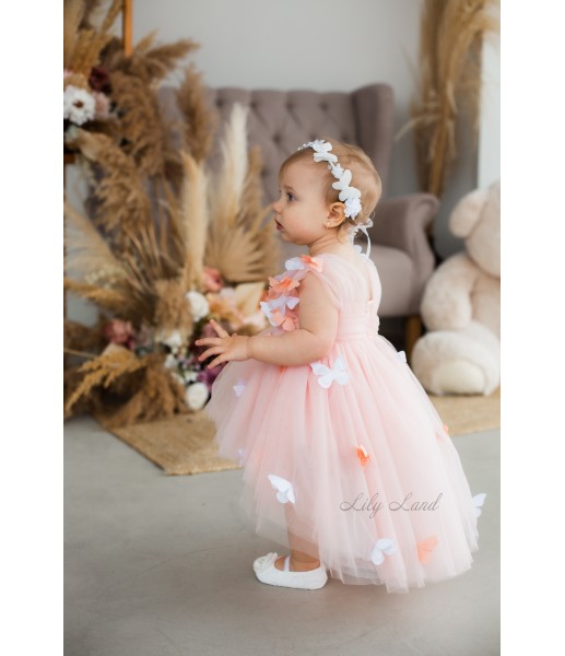 Детское платье Синдерелла с бабочками, цвет Персиковый
