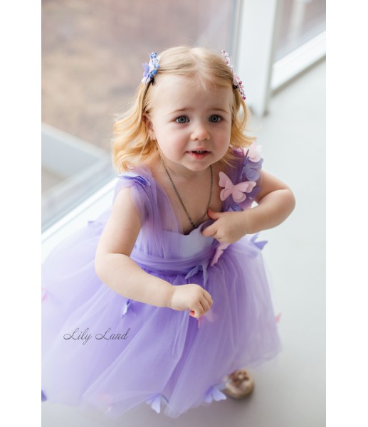 Детское платье Синдерелла с бабочками, цвет Лаванда