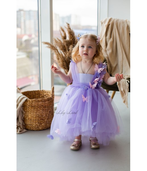 Детское платье Синдерелла с бабочками, цвет Лаванда