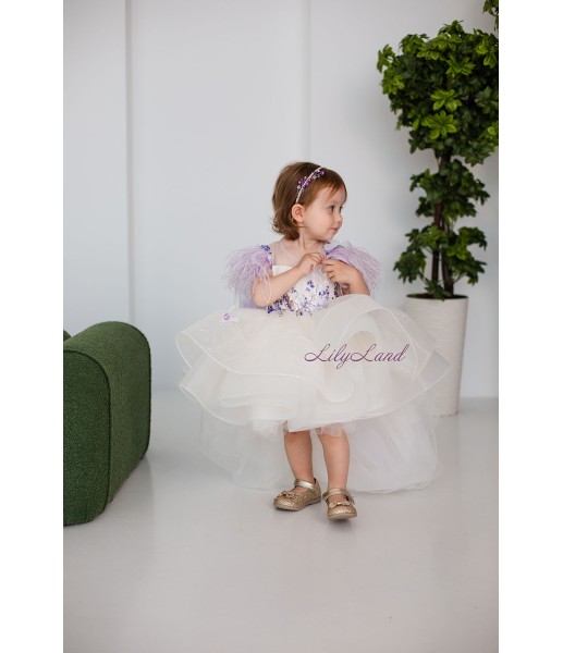 Детское нарядное платье Дафни, цвет Айвори с лавандой