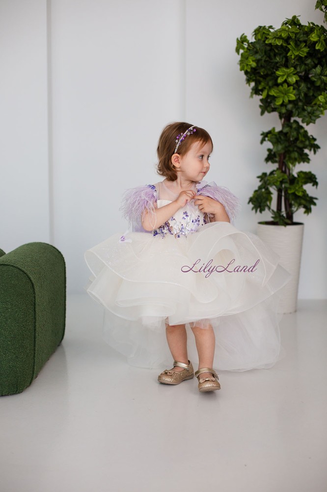 Детское нарядное платье Дафни, цвет Айвори с лавандой