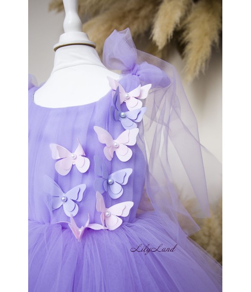 Дитяча святкова сукня Фріда, колір Лавандовий з метеликами