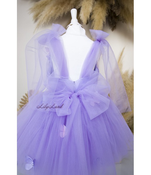 Детское нарядное платье Фрида, цвет Лавандовый с бабочками