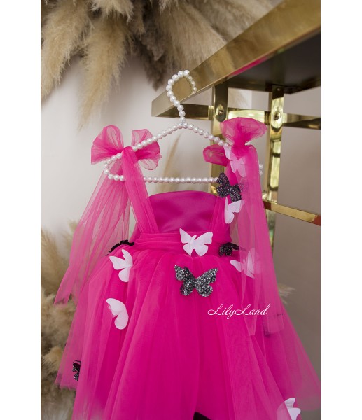 Детское нарядное платье Фрида, цвет Ярко-розовый с бабочками
