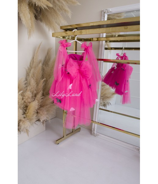 Детское нарядное платье Фрида, цвет Ярко-розовый с бабочками