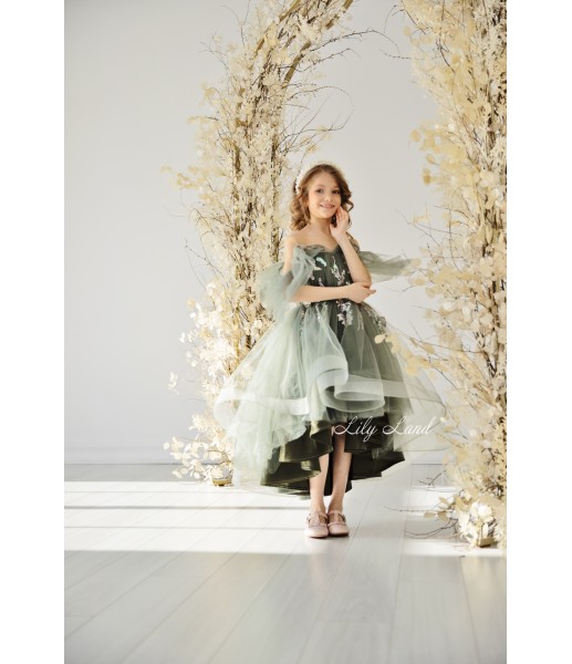 Детское нарядное платье Индиана, в Оливковом цвете