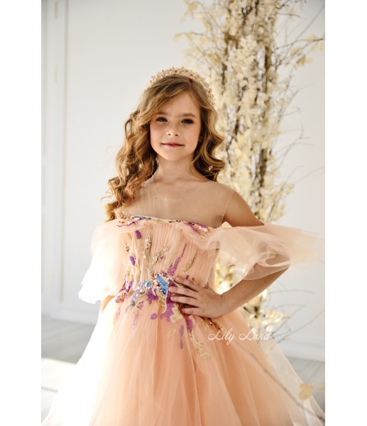 Детское нарядное платье Индиана, в персиковом цвете