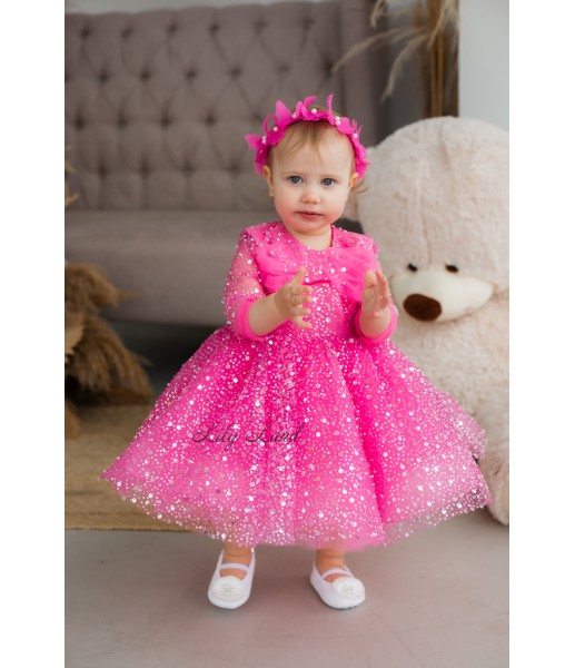 Детское нарядное платье Каролина, цвет ярко розовый