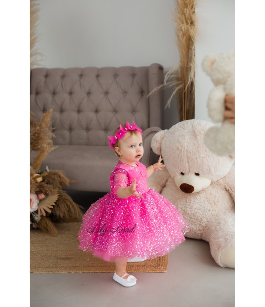 Детское нарядное платье Каролина, цвет ярко розовый