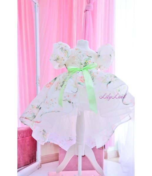 Детское нарядное платье Лиана, принт цветы с белым фатином