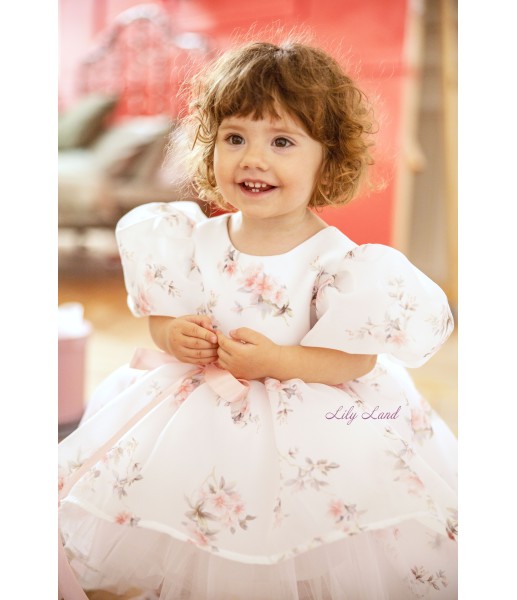 Дитяча святкова сукня Ліана з рукавами-ліхтариками, принт квіточки з білим фатином