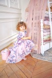 Детское нарядное платье Лиана, принт цветы с розовым фатином